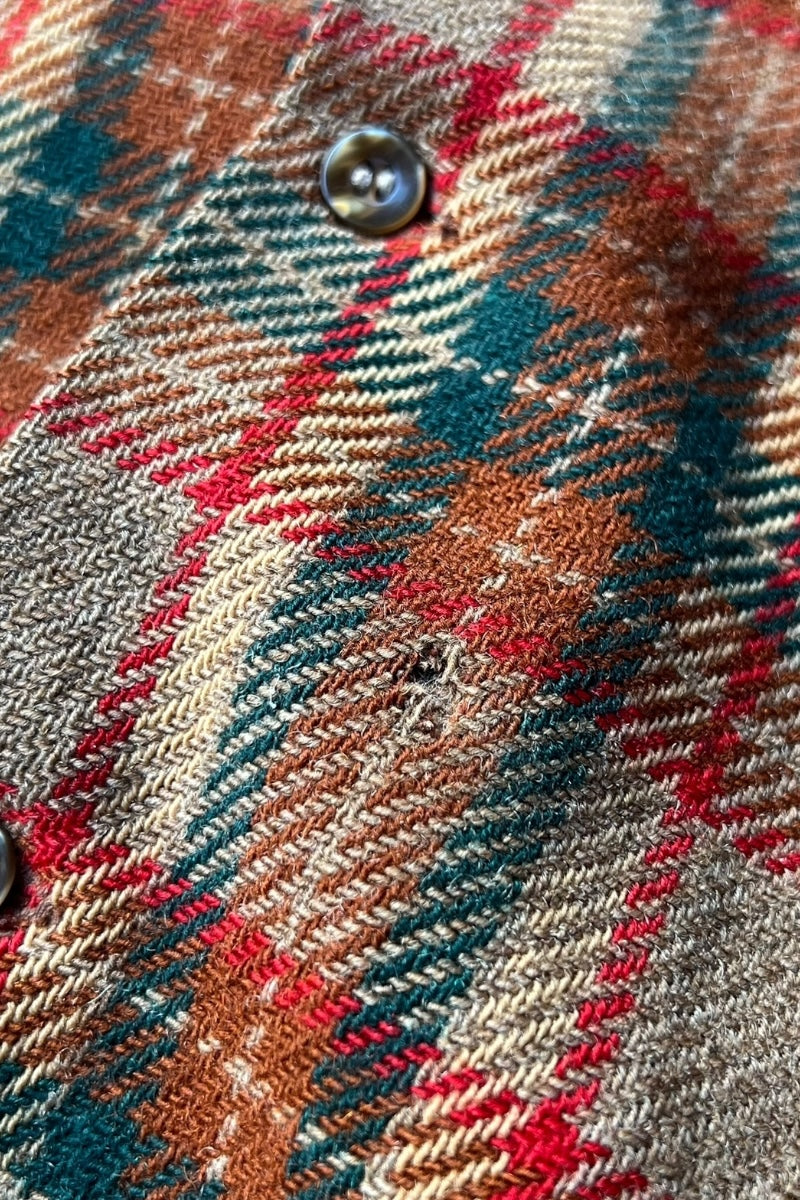 70'S L/S WOOL FLANNEL CHECK SHIRT / BROWN [SIZE: L USED]