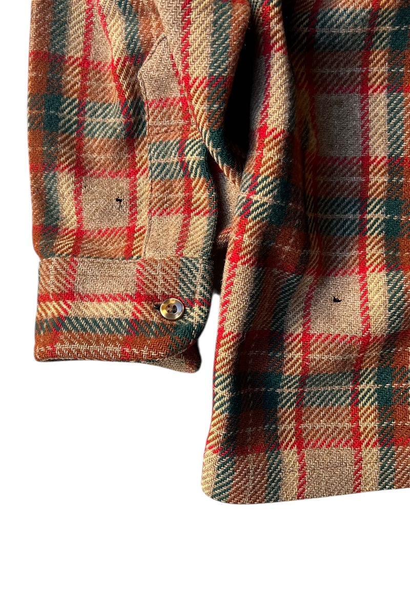 70'S L/S WOOL FLANNEL CHECK SHIRT / BROWN [SIZE: L USED]