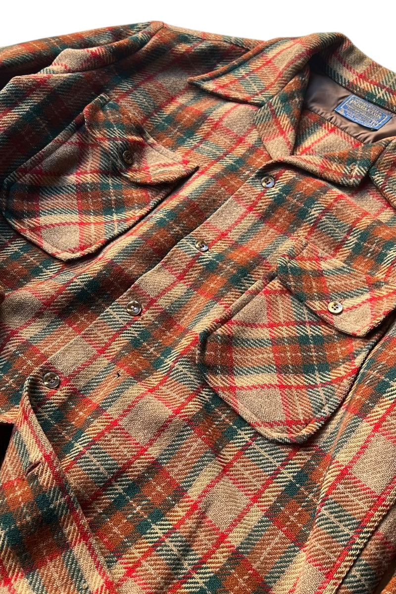 70'S L/S WOOL FLANNEL CHECK SHIRT / BROWN [SIZE: L USED]