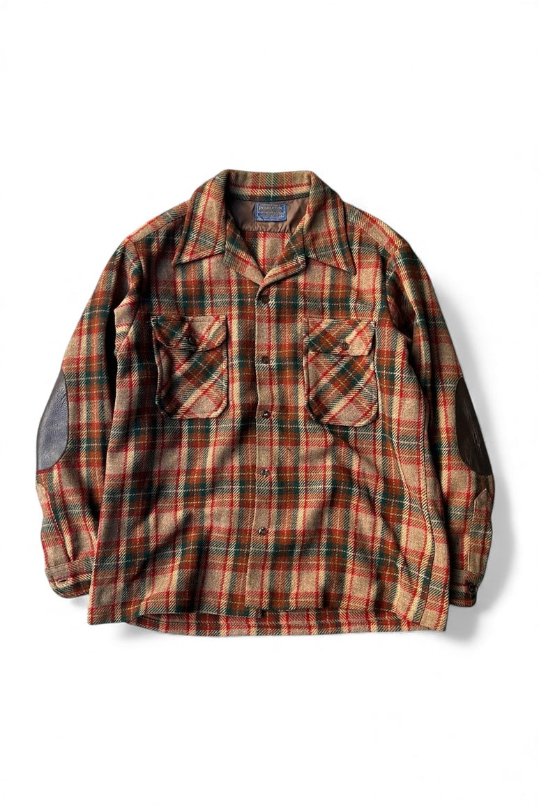 70'S L/S WOOL FLANNEL CHECK SHIRT / BROWN [SIZE: L USED]