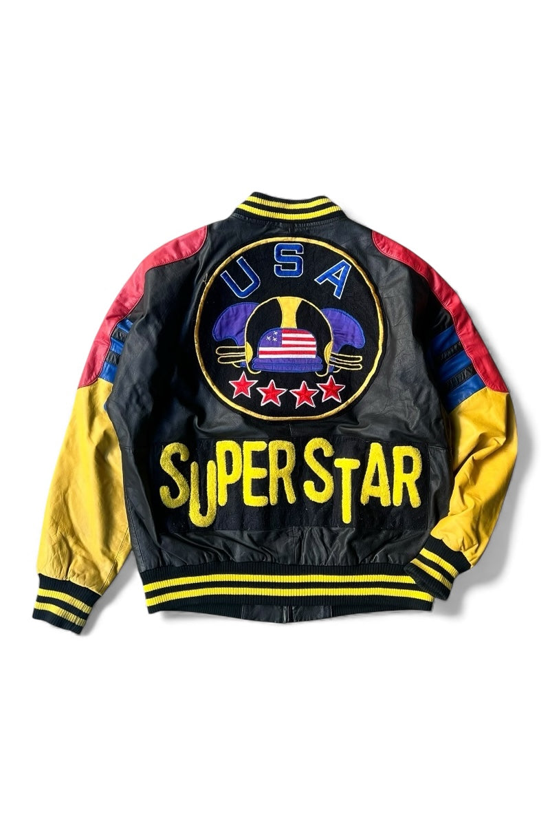 90'S AMERICAN AWARD STADIUM LEATHER JACKET / BLACK [SIZE: L USED]