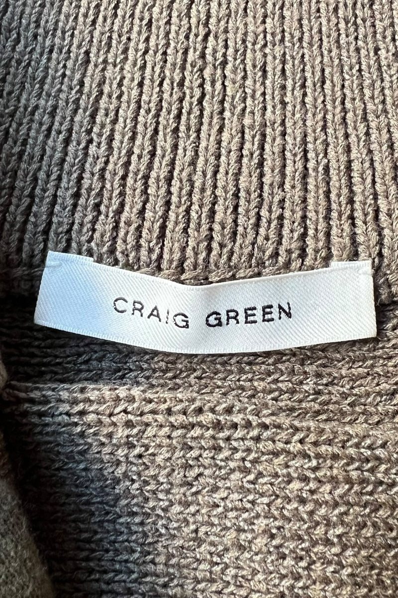 HALF ZIP BORDER COTTON KNIT SWEATER / BROWN [SIZE: M USED]