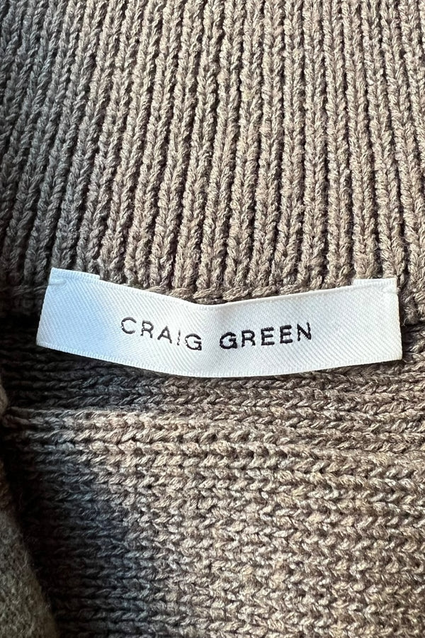 HALF ZIP BORDER COTTON KNIT SWEATER / BROWN [SIZE: M USED]