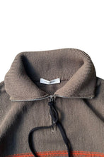 画像をギャラリービューアに読み込む, HALF ZIP BORDER COTTON KNIT SWEATER / BROWN [SIZE: M USED]
