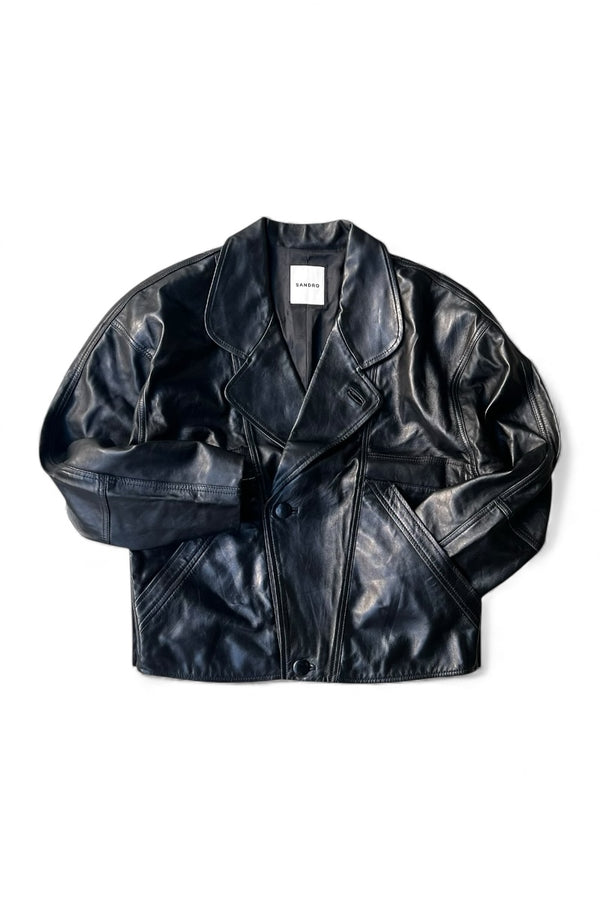 OVERSIZED LEATHER JACKET / BLACK [SIZE: 36 USED]