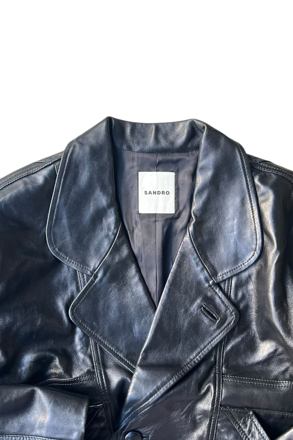 OVERSIZED LEATHER JACKET / BLACK [SIZE: 36 USED]
