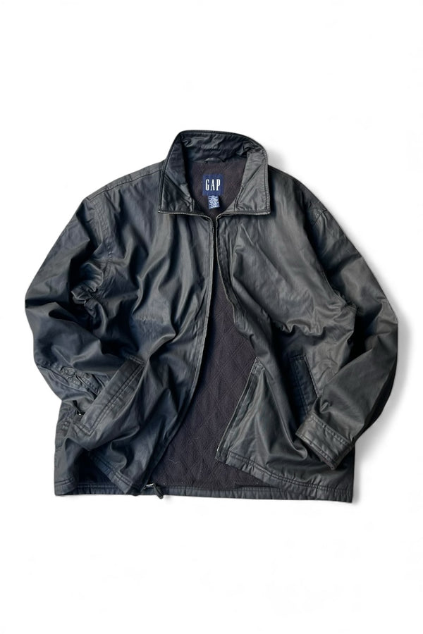 Y2K EARLY 00'S STAND COLLAR COTTON OIL WAXED JACKET / BLACK [SIZE: XL USED]
