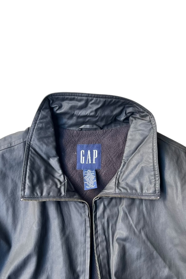 Y2K EARLY 00'S STAND COLLAR COTTON OIL WAXED JACKET / BLACK [SIZE: XL USED]