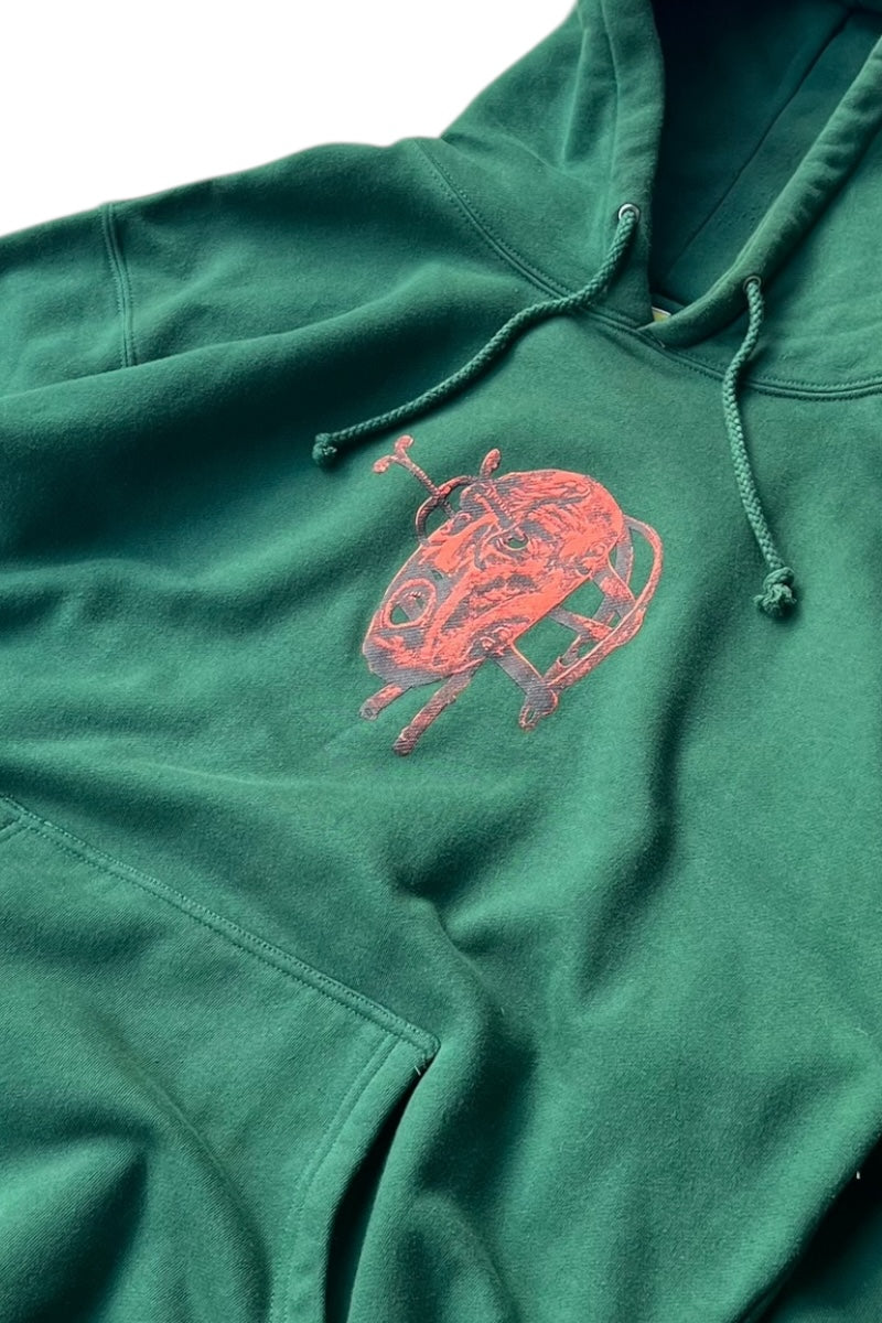 PRINT HOODIE SWEATSHIRT / GREEN [SIZE: L USED]