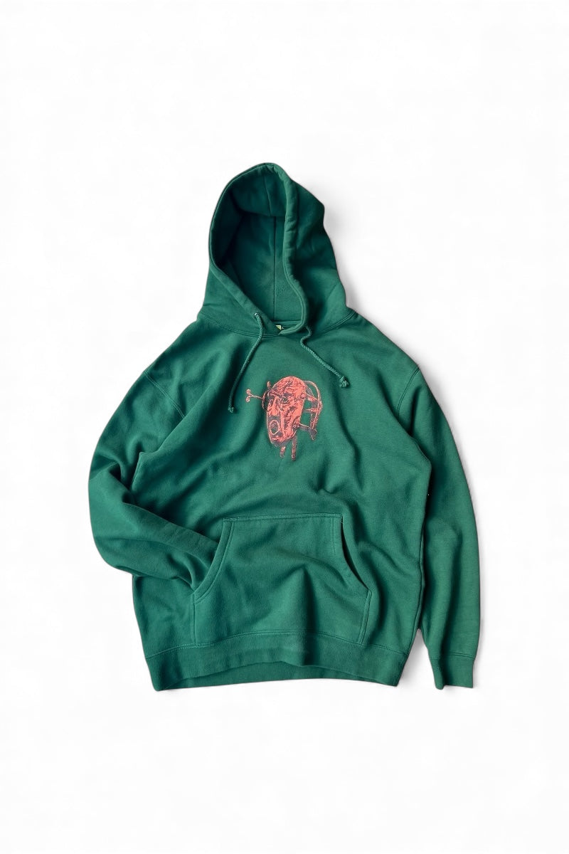 PRINT HOODIE SWEATSHIRT / GREEN [SIZE: L USED]