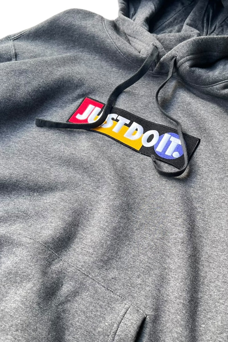 JUST DO IT LOGO PULLOVER SWEAT HOODIE / GRAY [SIZE: XL USED]