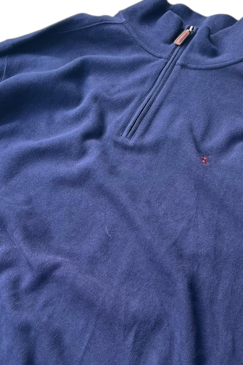 90s HALF ZIP COTTON KNIT SWEATER / NAVY [SIZE: 2XL DEADSTOCK/NOS]