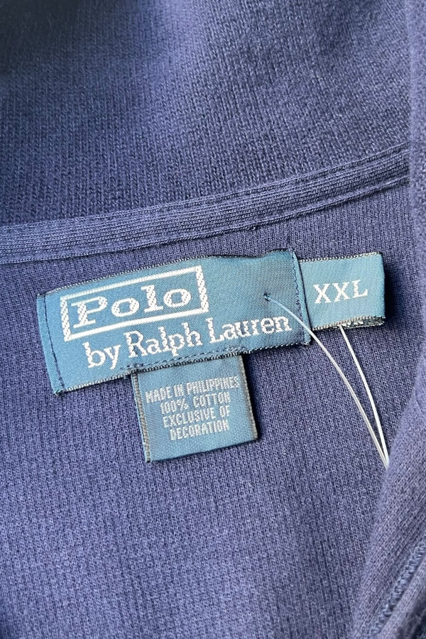 90s HALF ZIP COTTON KNIT SWEATER / NAVY [SIZE: 2XL DEADSTOCK/NOS]