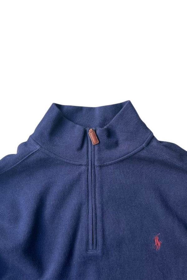 90s HALF ZIP COTTON KNIT SWEATER / NAVY [SIZE: 2XL DEADSTOCK/NOS]