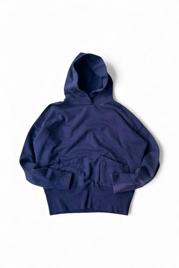 MADE IN PORTUGAL 90'S HEAVY WEIGHT PULLOVER SWEAT HOODIE / NAVY [SIZE: M USED]