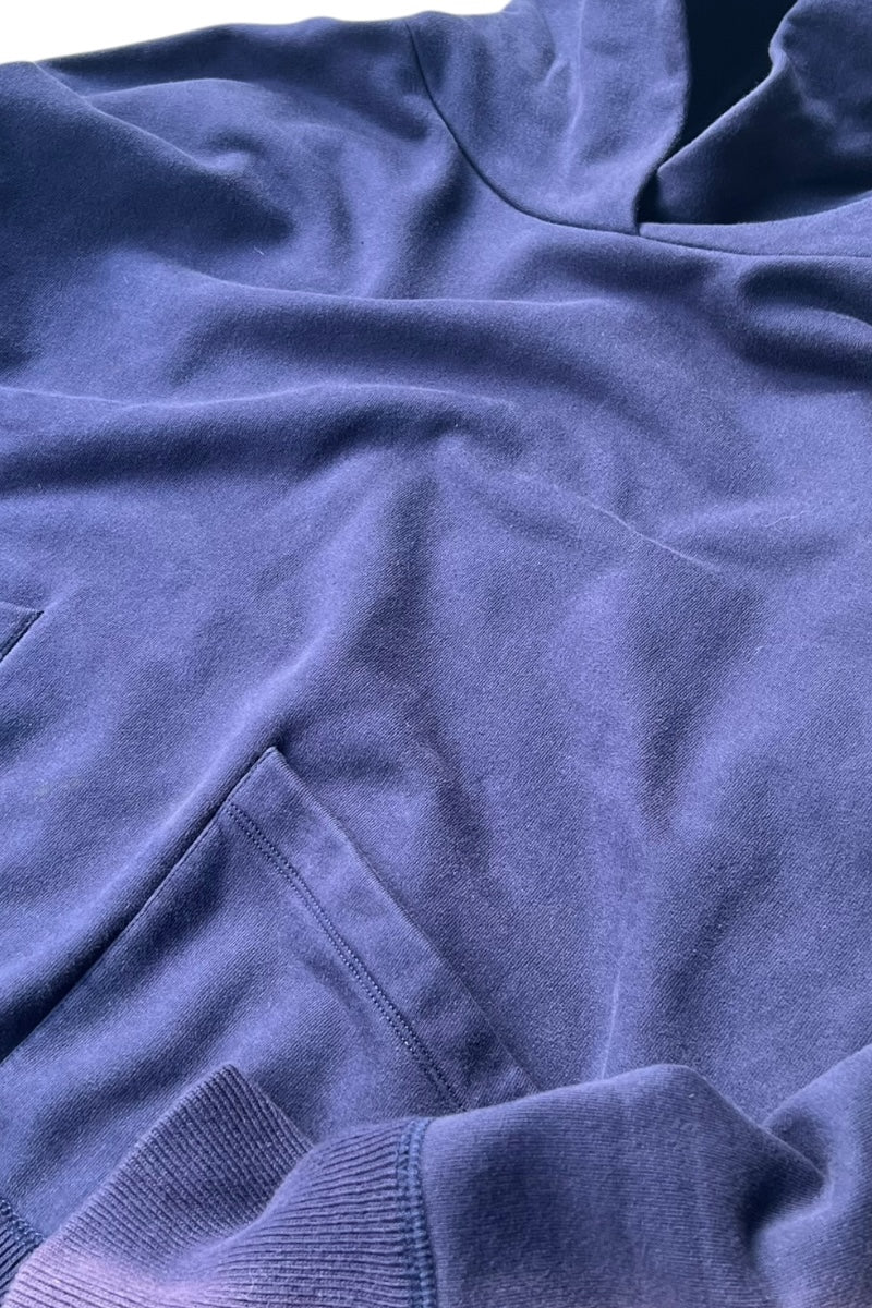 MADE IN PORTUGAL 90'S HEAVY WEIGHT PULLOVER SWEAT HOODIE / NAVY [SIZE: M USED]