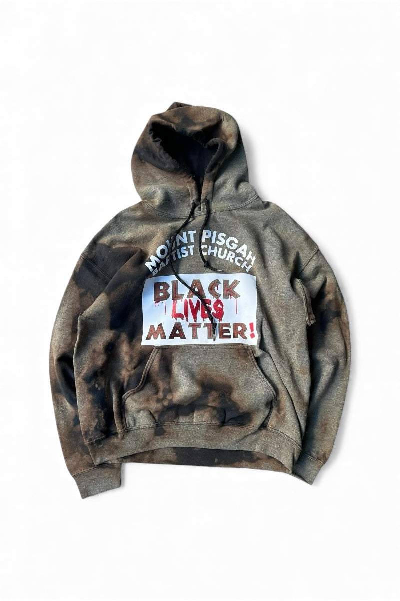 BLACK LIVES MATTER PULLOVER BLEACH SWEAT HOODIE / BLACK [SIZE: L USED]