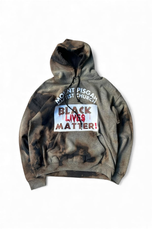 BLACK LIVES MATTER PULLOVER BLEACH SWEAT HOODIE / BLACK [SIZE: L USED]