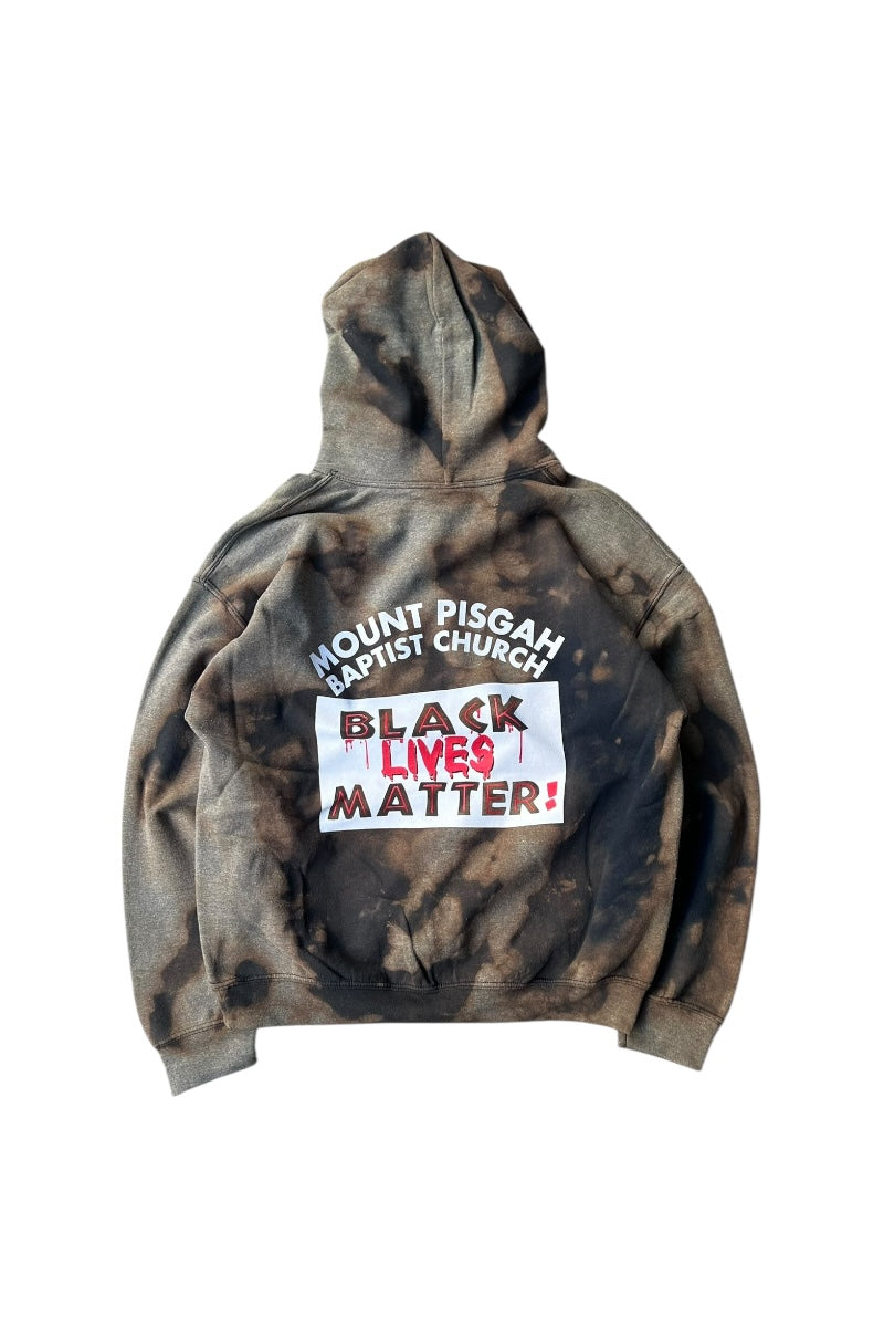 BLACK LIVES MATTER PULLOVER BLEACH SWEAT HOODIE / BLACK [SIZE: L USED]