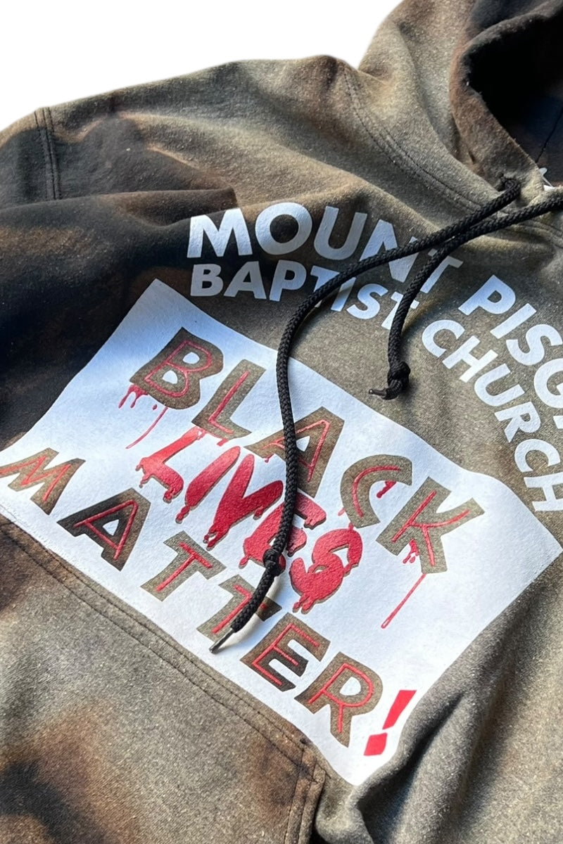 BLACK LIVES MATTER PULLOVER BLEACH SWEAT HOODIE / BLACK [SIZE: L USED]