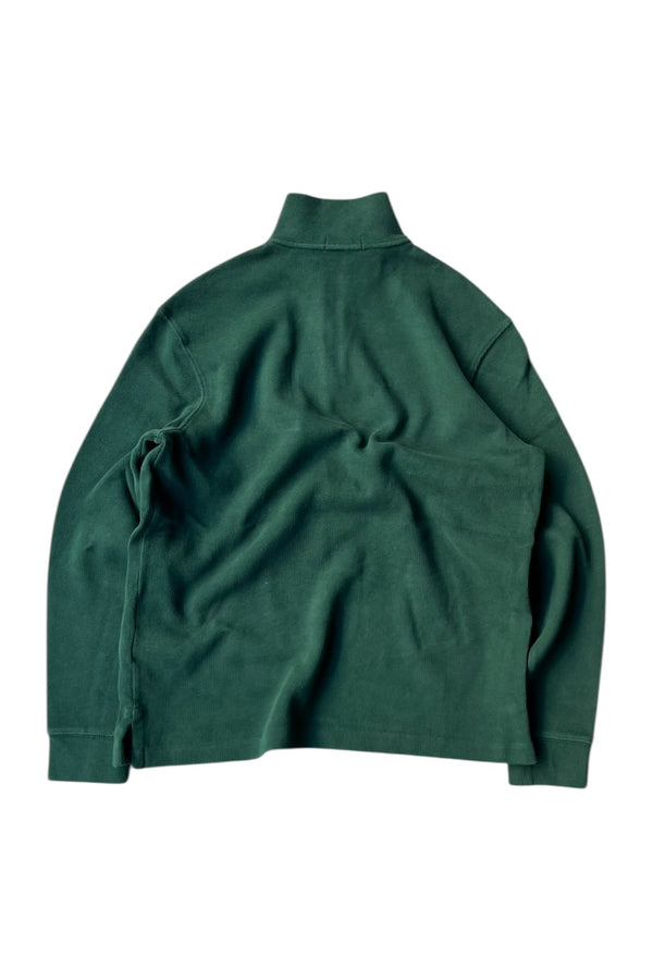 HALF-ZIP COTTON KNIT SWEATER / GREEN [SIZE: M USED]