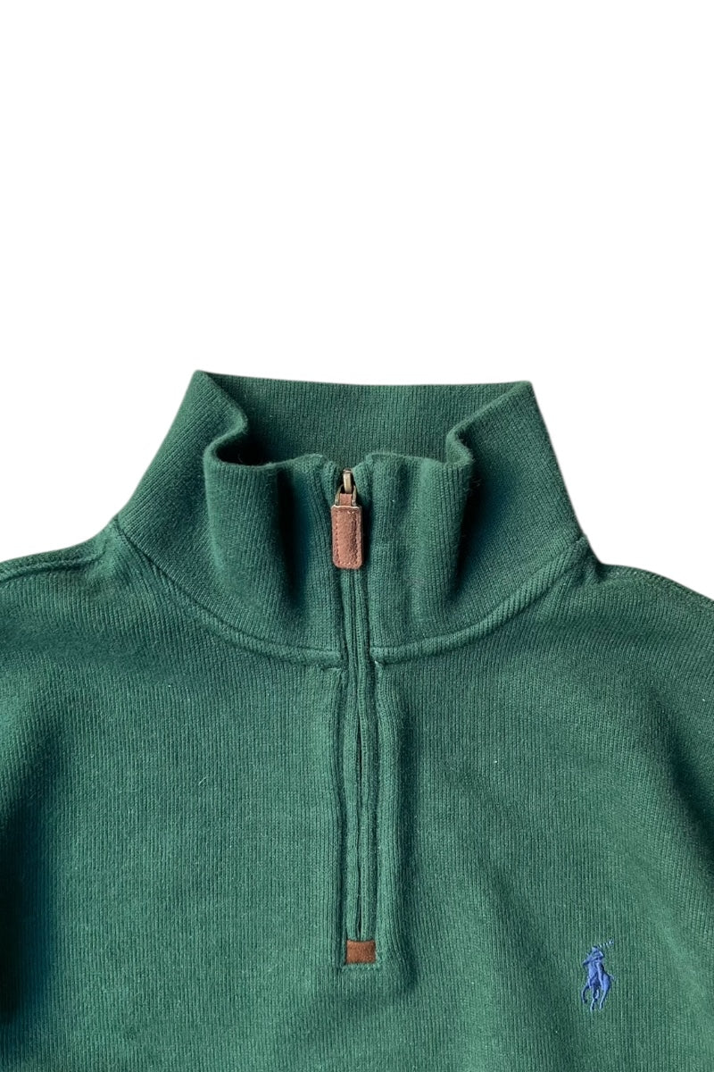 HALF-ZIP COTTON KNIT SWEATER / GREEN [SIZE: M USED]
