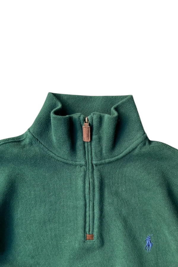 HALF-ZIP COTTON KNIT SWEATER / GREEN [SIZE: M USED]