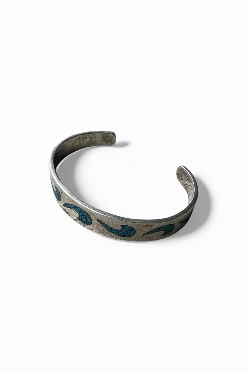MADE IN MEXICO 925 SILVER TIP INLAY BANGLE W/TURQUOISE / SILVER [SIZE: ONE SIZE USED]