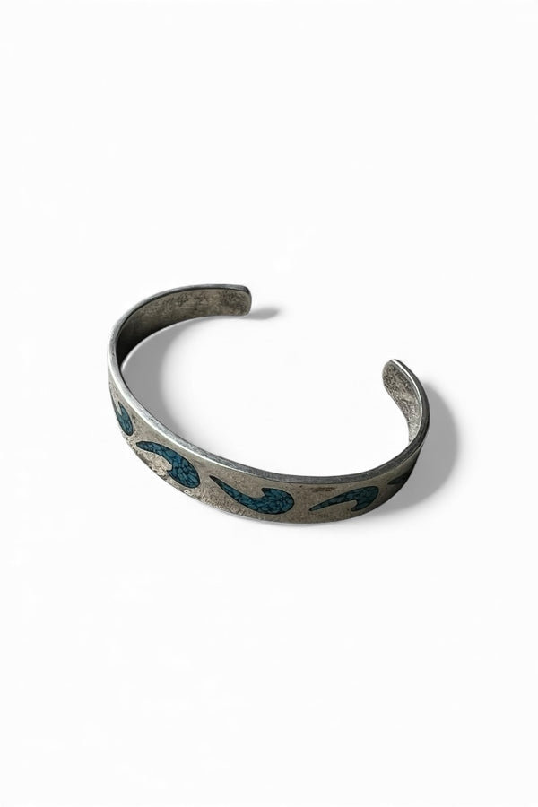 MADE IN MEXICO 925 SILVER TIP INLAY BANGLE W/TURQUOISE / SILVER [SIZE: ONE SIZE USED]