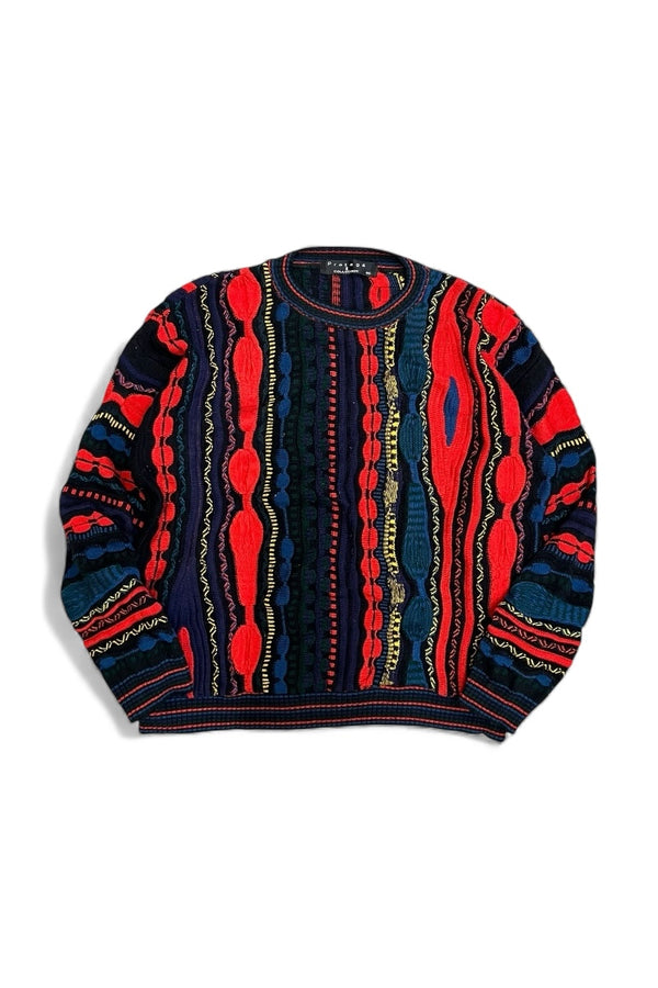 MADE IN USA 90'S 3D DESIGN KNIT SWEATER / PATTERN [SIZE: M USED]