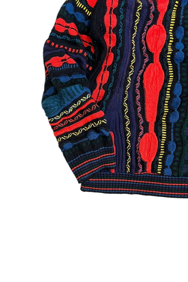 MADE IN USA 90'S 3D DESIGN KNIT SWEATER / PATTERN [SIZE: M USED]