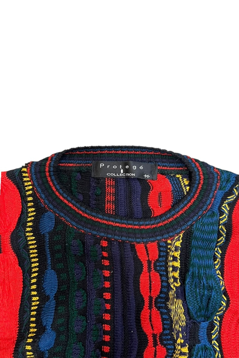 MADE IN USA 90'S 3D DESIGN KNIT SWEATER / PATTERN [SIZE: M USED]