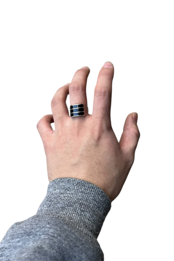 MADE IN MEXICO 925 SILVER RING W/ONYX / SILVER [SIZE: US 9.5 Equivalent USED]