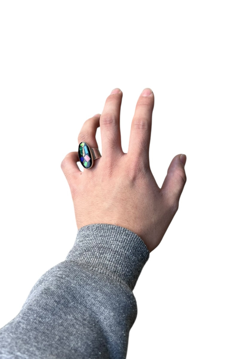 MADE IN MEXICO 925 SILVER RING W/STONES / SILVER [SIZE: US Size 8 Equivalent USED]