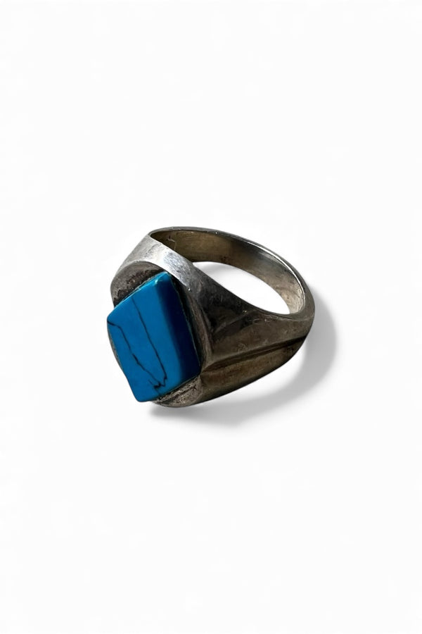 MADE IN MEXICO 925 SILVER RING W/BLUE TURQUOISE / SILVER [SIZE: US 10.5 USED]