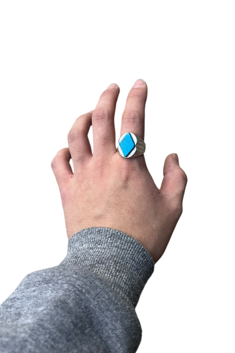 MADE IN MEXICO 925 SILVER RING W/BLUE TURQUOISE / SILVER [SIZE: US 10.5 USED]
