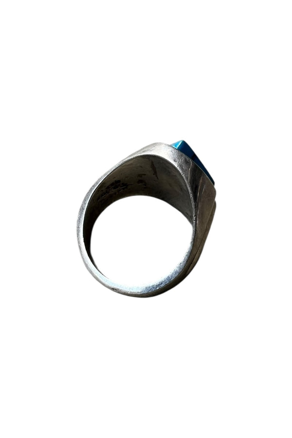MADE IN MEXICO 925 SILVER RING W/BLUE TURQUOISE / SILVER [SIZE: US 10.5 USED]