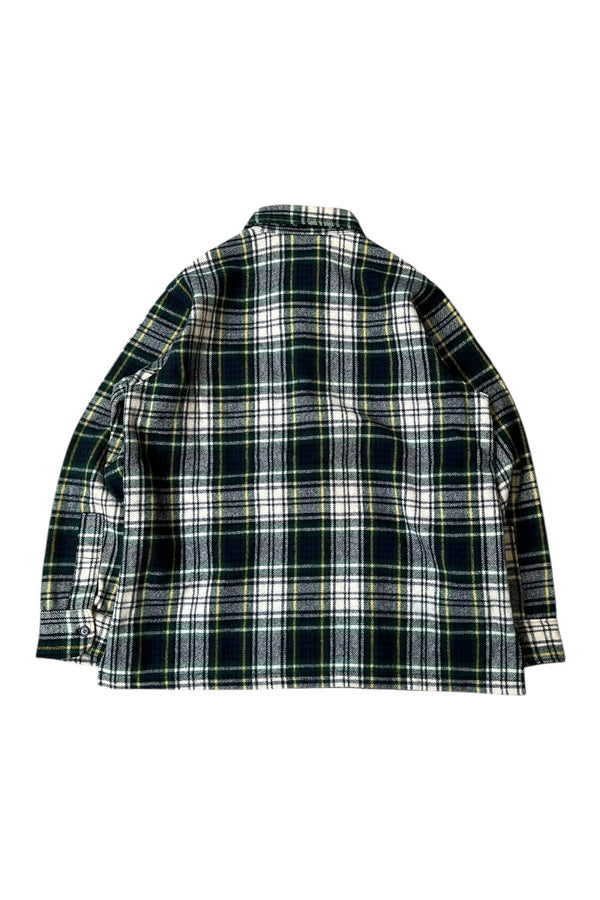 60'S Script Logo PULLOVER WOOL CHECK L/S SHIRT JACKET / GREEN [SIZE: L USED]