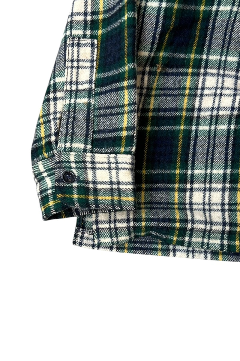 60'S Script Logo PULLOVER WOOL CHECK L/S SHIRT JACKET / GREEN [SIZE: L USED]