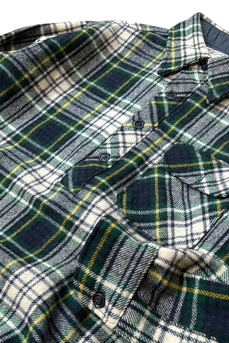 60'S Script Logo PULLOVER WOOL CHECK L/S SHIRT JACKET / GREEN [SIZE: L USED]