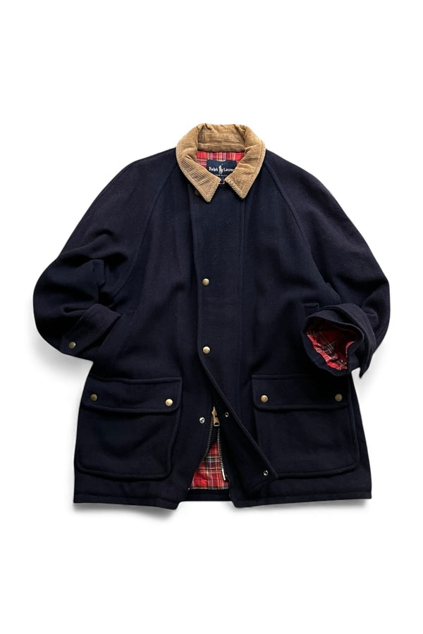 MADE IN USA 80s WOOL HUNTING COAT / NAVY [SIZE: M USED]