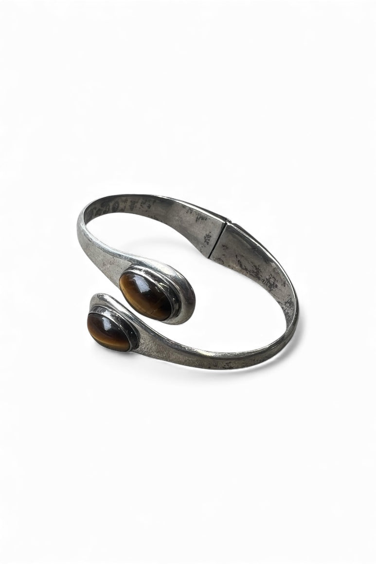 MADE IN MEXICO 925 SILVER BANGLE W/TIGER EYE / SILVER [SIZE: ONE SIZE USED]
