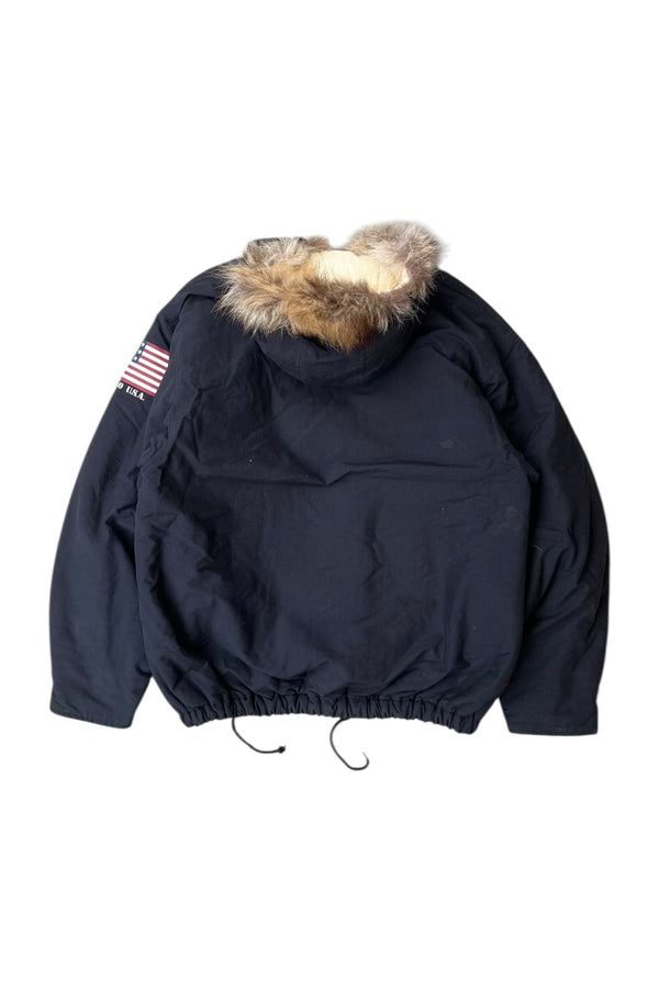 90'S PULLOVER HOODIE PUFF JACKET W/FUR / BLACK [SIZE: M USED]