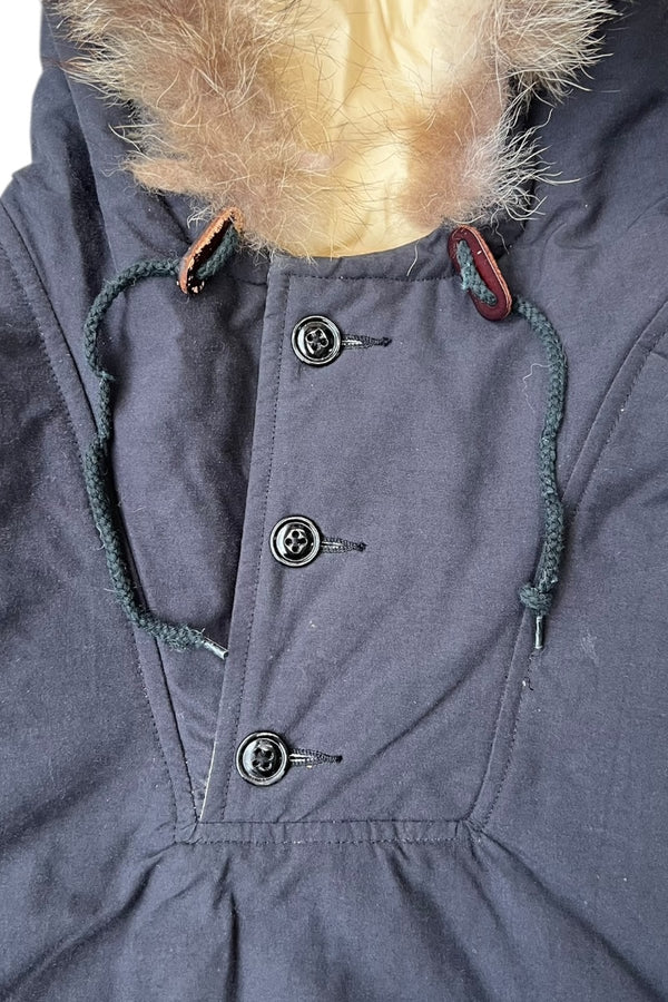 90'S PULLOVER HOODIE PUFF JACKET W/FUR / BLACK [SIZE: M USED]