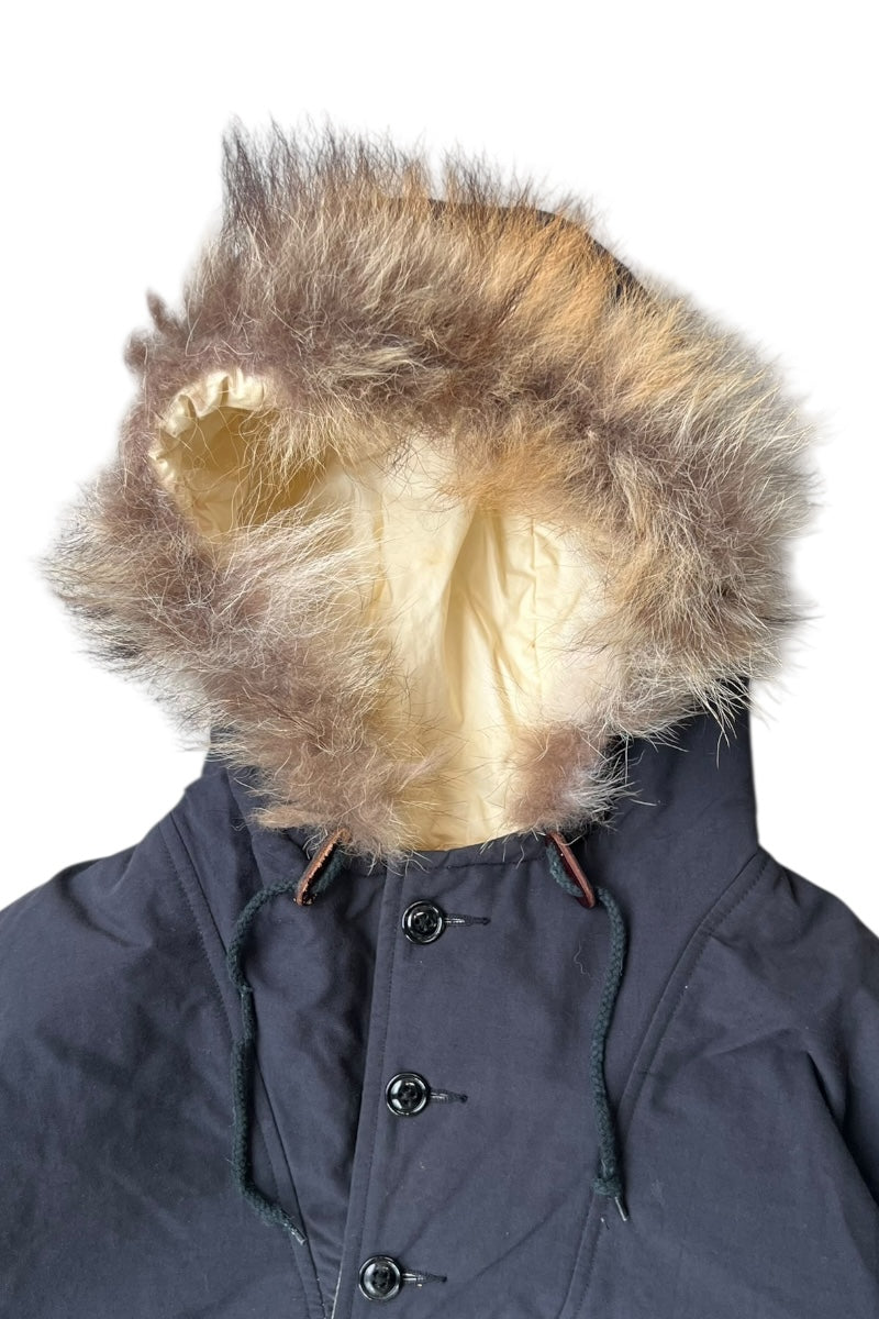 90'S PULLOVER HOODIE PUFF JACKET W/FUR / BLACK [SIZE: M USED]