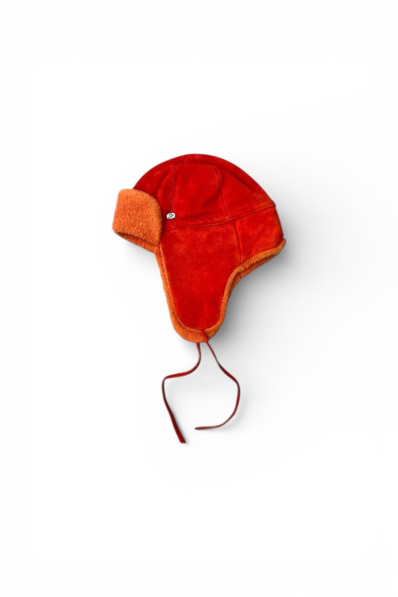 MADE IN ITALY 90'S SUEDE SHEARING HAT / ORANGE [SIZE: L USED]
