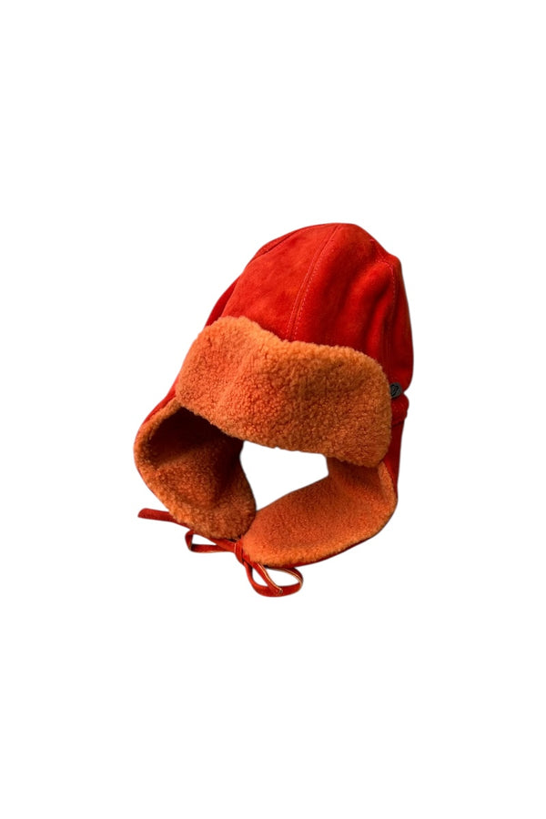 MADE IN ITALY 90'S SUEDE SHEARING HAT / ORANGE [SIZE: L USED]