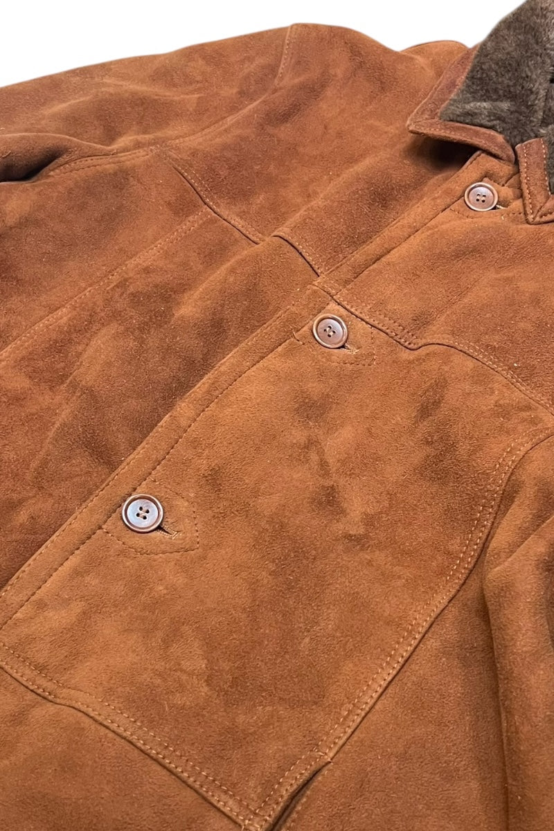 MADE IN ITALY 90'S SHEARING LEATHER JACKET / BROWN [SIZE: M USED]