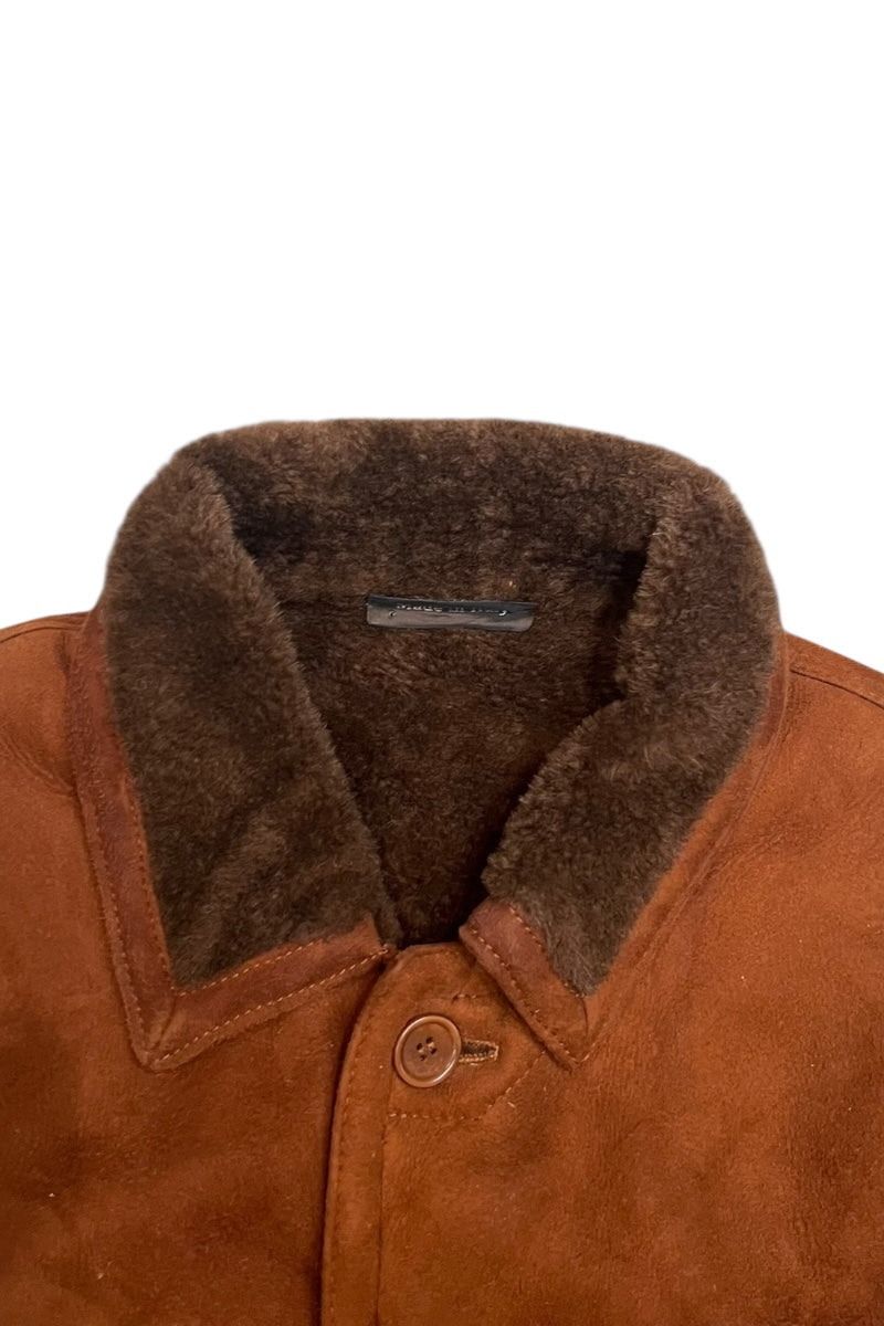 MADE IN ITALY 90'S SHEARING LEATHER JACKET / BROWN [SIZE: M USED]