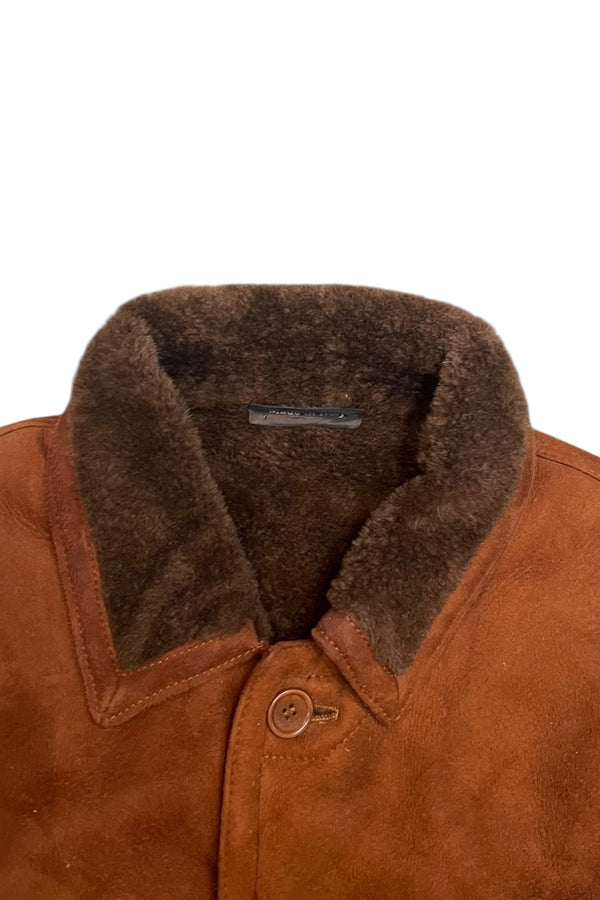 MADE IN ITALY 90'S SHEARING LEATHER JACKET / BROWN [SIZE: M USED]